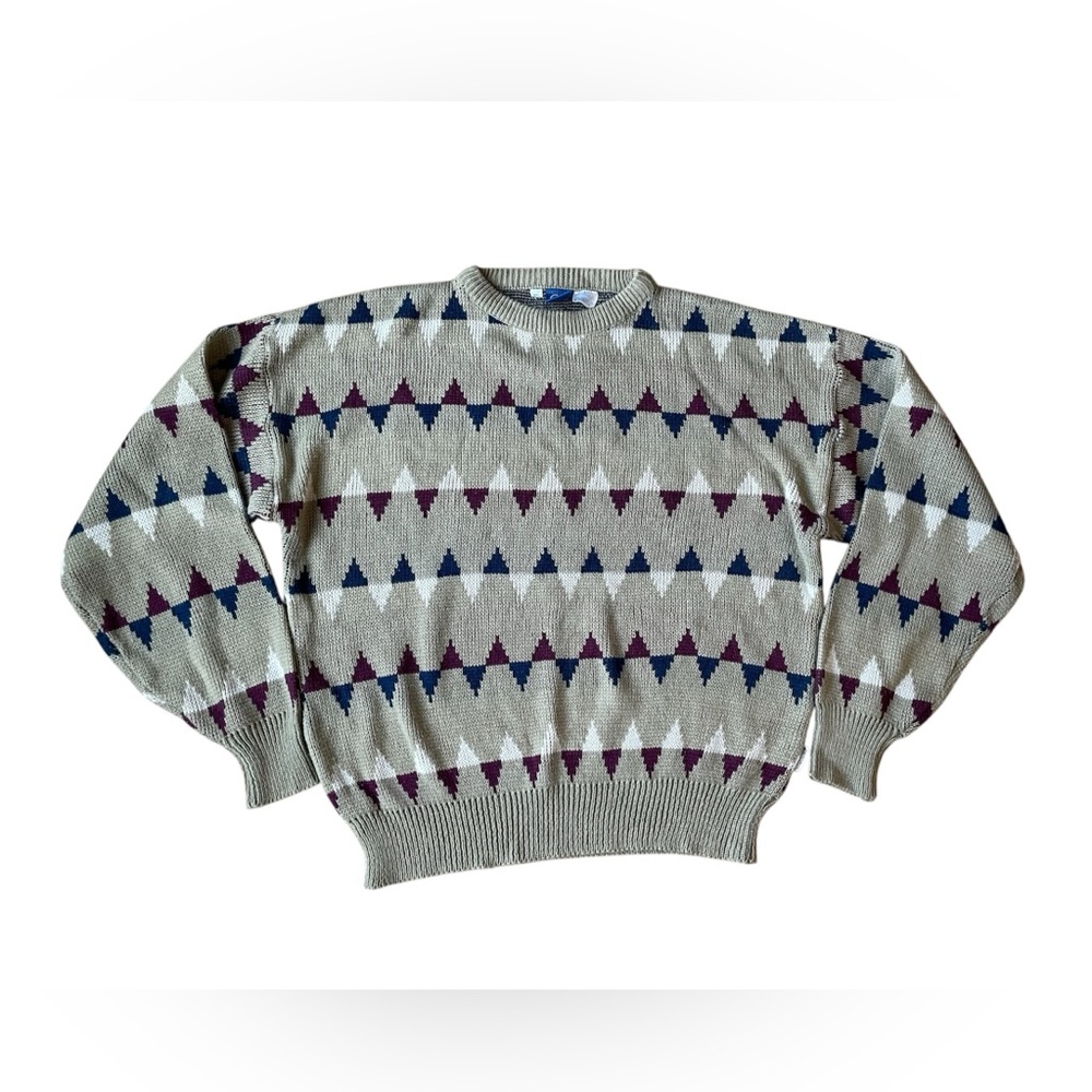 Vintage Crew Neck Geometric Ocean Pacific Knit Sweater Men’s XL Extra Large 90s